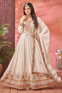 Picture of CreativeOff-White Georgette Designer Anarkali Suit for Engagement, Reception, Party and Festivals