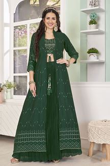 Picture of Surreal Dark Green Designer Palazzo Suit for Mehendi, Party and Festivals