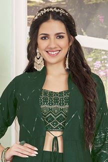 Picture of Surreal Dark Green Designer Palazzo Suit for Mehendi, Party and Festivals