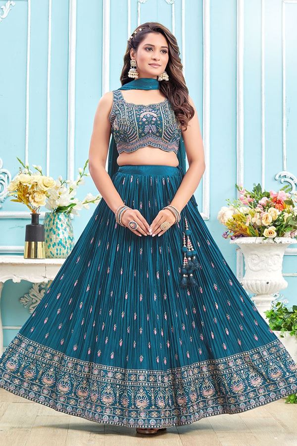 Picture of Ethnic Blue Designer Indo-Western Lehenga Choli for Wedding, Engagement, Reception, and Party