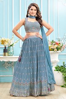 Picture of Charismatic Blue Designer Indo-Western Lehenga Choli for Wedding, Engagement, Reception, and Party