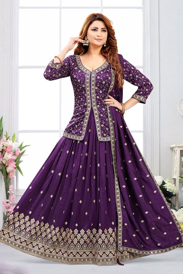 Picture of Smashing Purple Designer Indo-Western Lehenga Choli for Wedding, Engagement, Reception, and Party