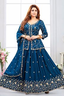 Picture of Spectacular Blue Designer Indo-Western Lehenga Choli for Wedding, Engagement, Reception, and Party