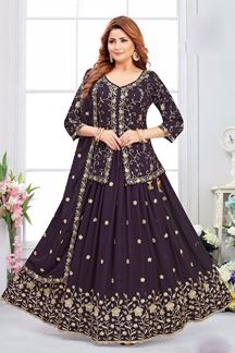 Picture of Splendid Wine Designer Indo-Western Lehenga Choli for Wedding, Engagement, Reception, and Party