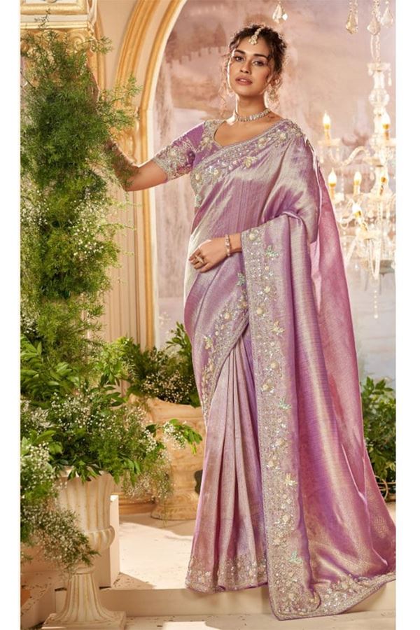 Picture of Pretty Organza Tissue Designer Saree for Reception and Party