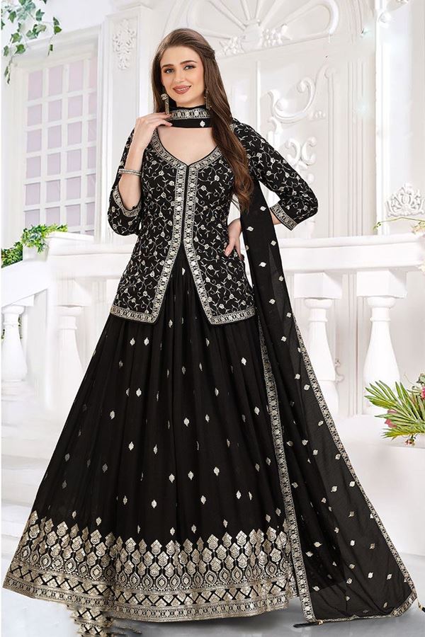 Picture of Captivating Black Designer Indo-Western Lehenga Choli for Party