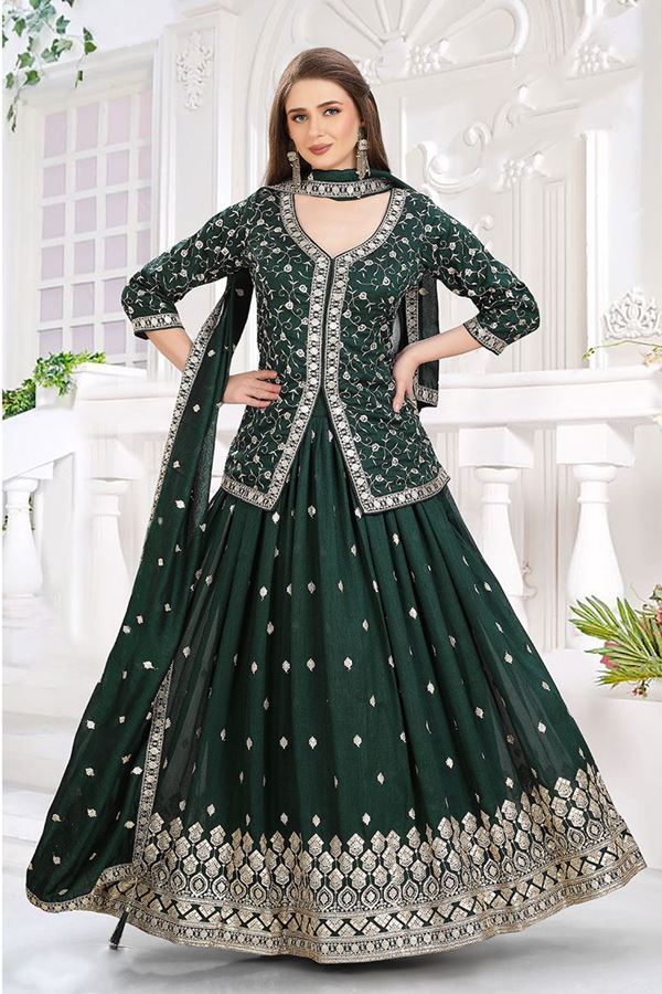 Picture of Charismatic Green Designer Indo-Western Lehenga Choli for Party and Mehendi