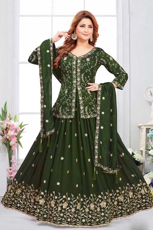 Picture of Smashing Green Designer Indo-Western Lehenga Choli for Party and Mehendi