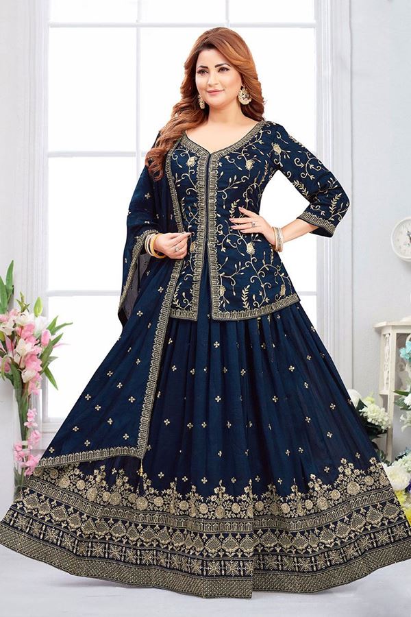 Picture of Outstanding Blue Designer Indo-Western Lehenga Choli for Party, Engagement, Wedding, and Reception