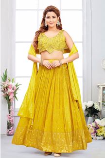 Picture of Vibrant Yellow Designer Indo-Western Lehenga Choli for Haldi and Party