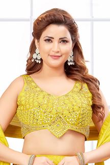 Picture of Vibrant Yellow Designer Indo-Western Lehenga Choli for Haldi and Party