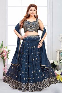 Picture of Flamboyant Blue Designer Indo-Western Lehenga Choli for Engagement, Wedding, Reception, and Party