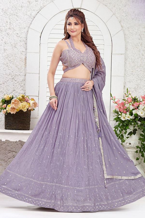 Picture of Amazing Lavender Designer Indo-Western Lehenga Choli for Engagement, Reception, and Party