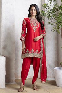 Picture of  Magnificent Red Designer Dhoti Style Suit for Party and Festivals