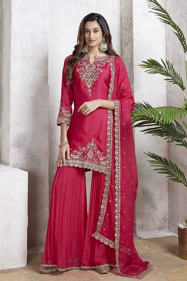 Picture of  Artistic Pink Designer Gharara Suit for Engagement, Wedding, Reception, Party and Festivals