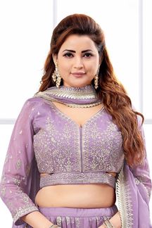 Picture of Aesthetic Lavender Designer Indo-Western Lehenga Choli for Engagement, Reception, and Party