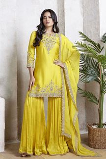 Picture of  Beautiful Yellow Designer Gharara Suit for Haldi, Wedding, Reception, Party, and Festivals