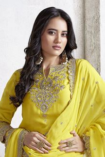 Picture of  Beautiful Yellow Designer Gharara Suit for Haldi, Wedding, Reception, Party, and Festivals