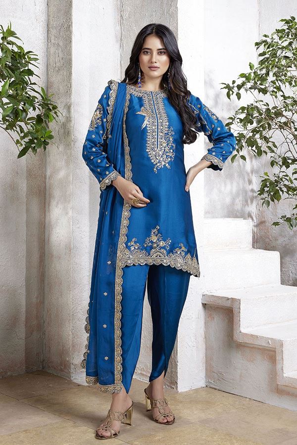 Picture of Exquisite Blue Designer Dhoti Style Suit for Party, Festivals, and Reception