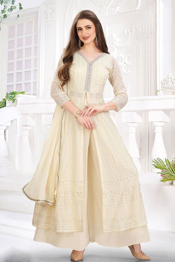 Picture of Breathtaking Cream Georgette Designer Anarkali Suit for Engagement, Reception, Party and Festivals