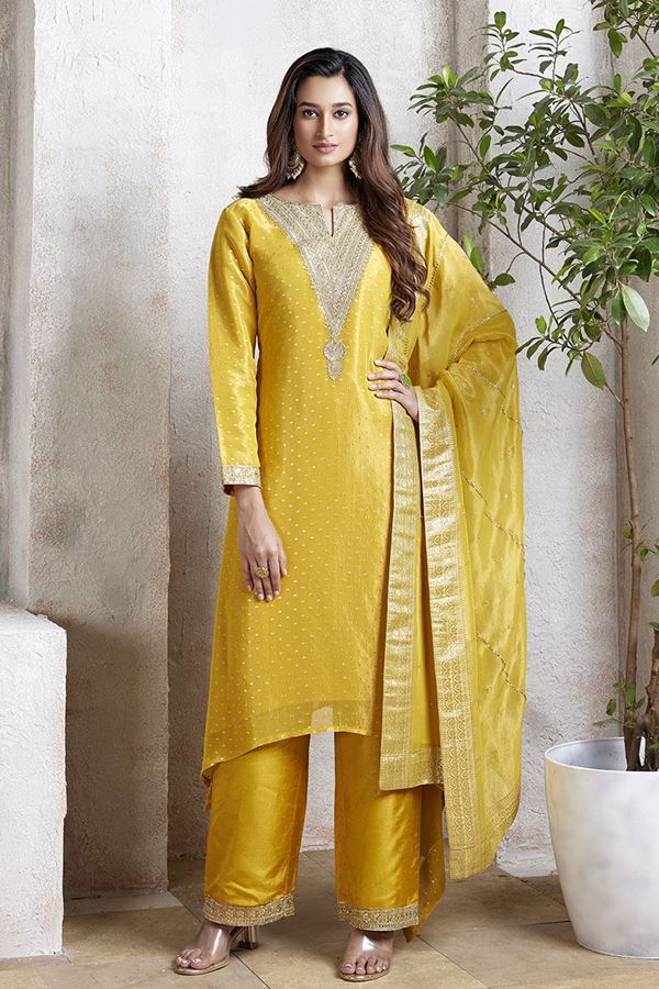 Picture of Glamorous Yellow Designer Straight Cut Suit for Haldi, Party, and Festivals