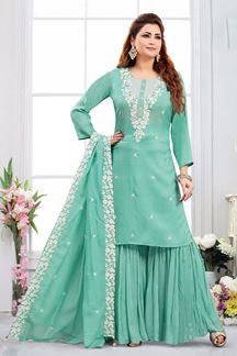 Picture of Enticing Sea Green Designer Palazzo Suit for Party and Festivals