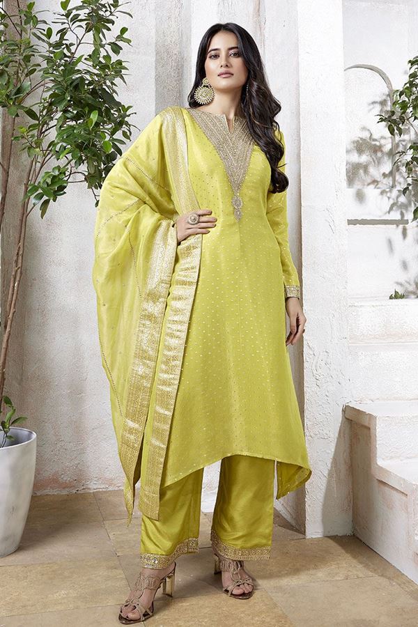 Picture of Alluring Pista Green Designer Straight Cut Suit for Party, and Festivals