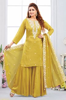 Picture of Delightful Yellow Designer Palazzo Suit for Haldi, Party and Festivals