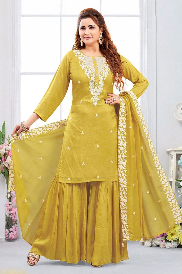 Picture of Delightful Yellow Designer Palazzo Suit for Haldi, Party and Festivals