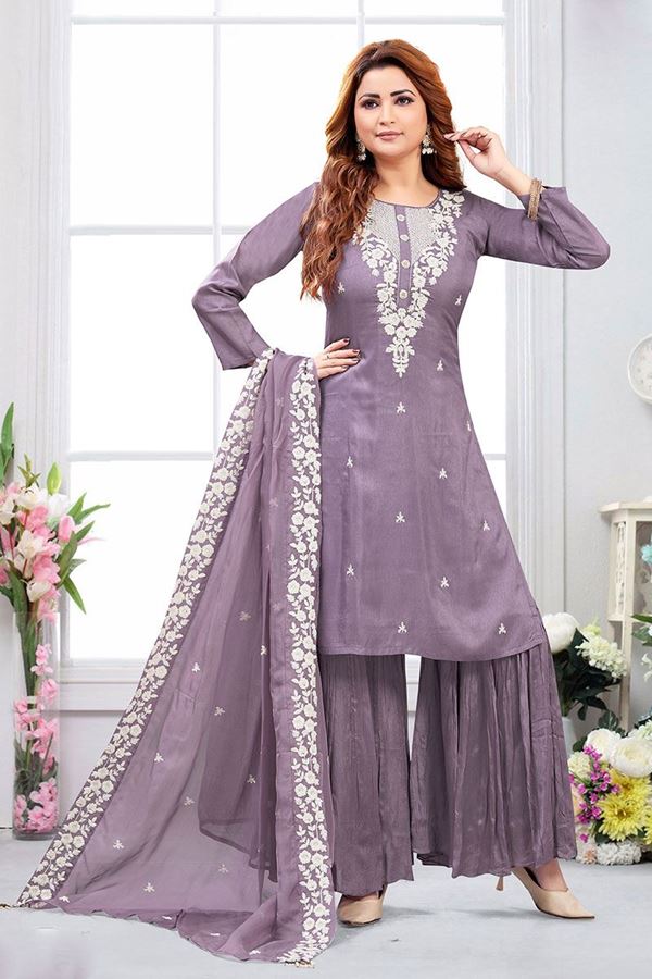 Picture of Stunning Lavender Designer Palazzo Suit for Party and Festivals