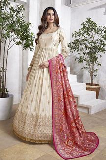 Picture of Fascinating Cream Georgette Designer Anarkali Suit for Party and Festivals