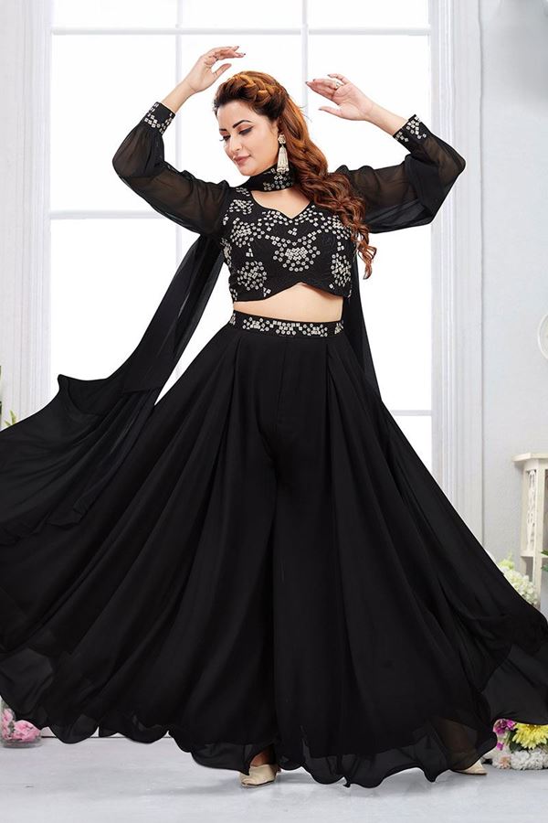 Picture of Charming Black Designer Palazzo Suit for Party