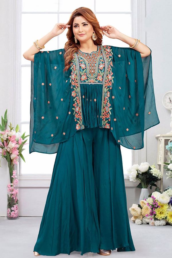 Picture of Flawless Blue Designer Palazzo Suit for Party and Festivals