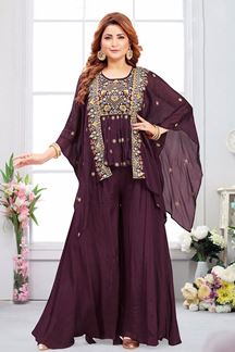 Picture of Divine Wine Designer Palazzo Suit for Party and Festivals