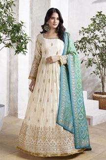 Picture of  Impressive Cream Georgette Designer Anarkali Suit for Party and Festivals