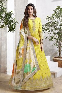 Picture of  Astounding Yellow Georgette Designer Anarkali Suit for Haldi, Party and Festivals