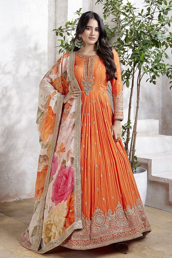 Picture of Glorious Orange Georgette Designer Anarkali Suit for Reception, Party, and Festivals