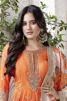 Picture of Glorious Orange Georgette Designer Anarkali Suit for Reception, Party, and Festivals