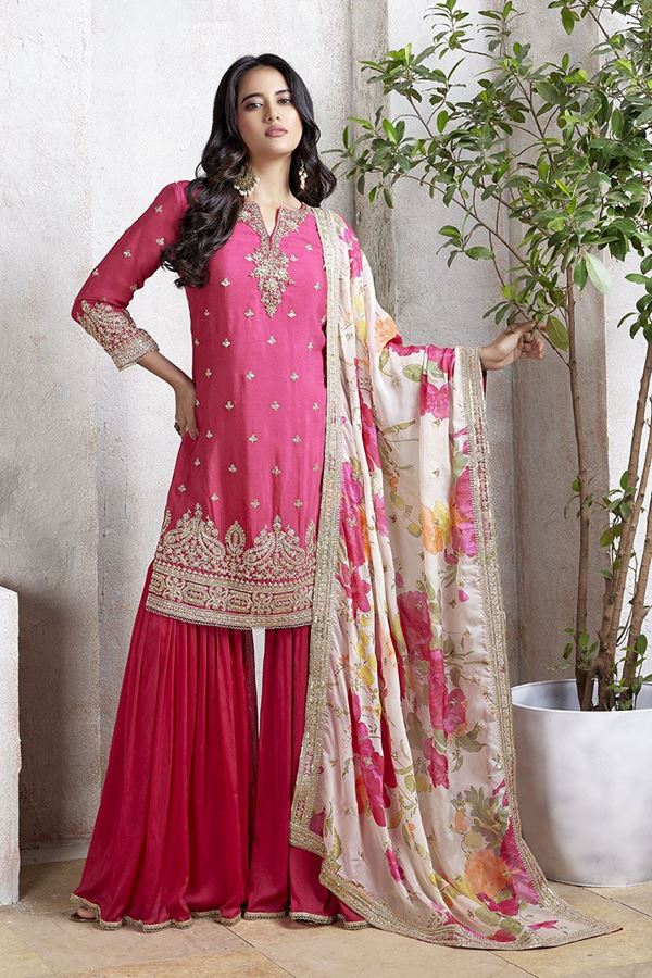 Picture of Gorgeous Pink Designer Gharara Suit for Engagement, Reception, Party and Festivals