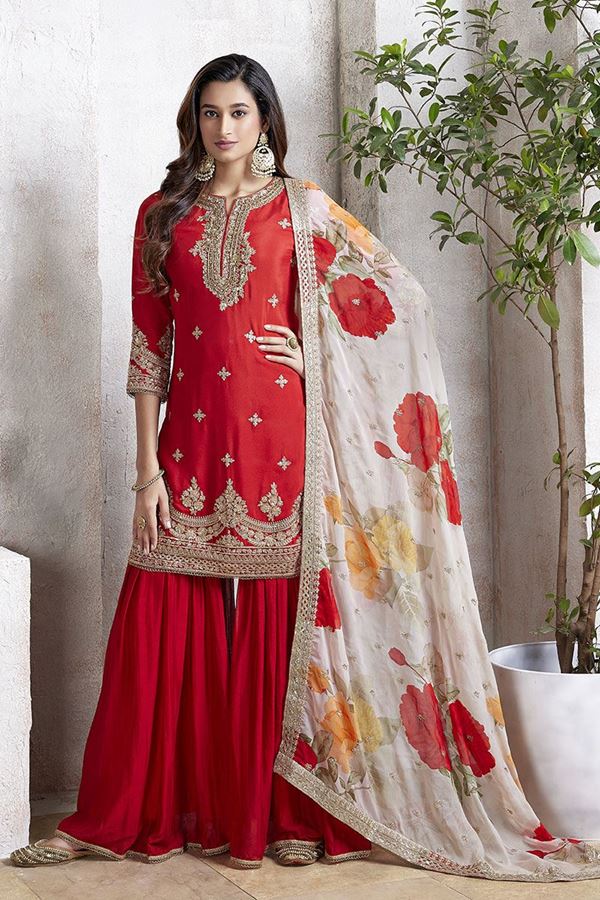 Picture of  Divine Red Designer Gharara Suit for Engagement, Reception, Party and Festivals