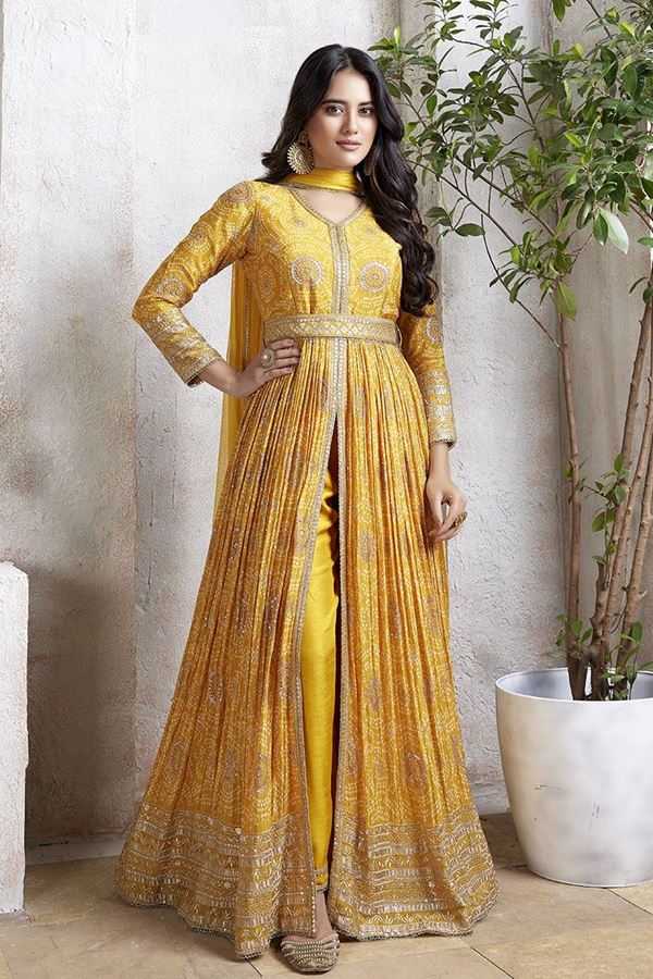 Picture of  Exuberant Yellow Georgette Designer Anarkali Suit for Haldi, Party, and Festivals