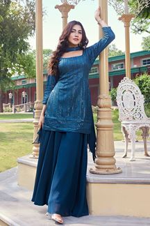 Picture of Ethnic Blue Designer Palazzo Suit for Party and Festivals