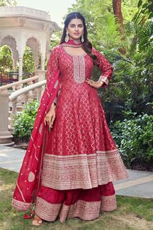 Picture of Glamorous Red Designer Palazzo Suit for Wedding, Sangeet and Festivals