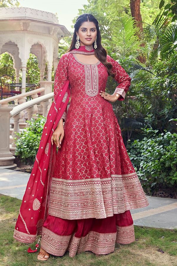 Picture of Glamorous Red Designer Palazzo Suit for Wedding, Sangeet and Festivals