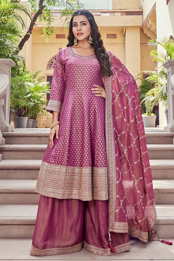 Picture of Captivating Purple Designer Palazzo Suit for Wedding and Sangeet