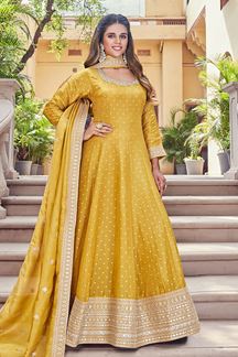 Picture of Charismatic Yellow Designer Anarkali Suit for Haldi and Wedding