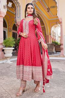 Picture of Spectacular Red Designer Anarkali Suit for Wedding and Reception