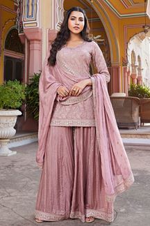 Picture of Outstanding Onion Pink Designer Palazzo Suit for Engagement, Reception and Festivals