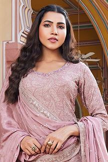 Picture of Outstanding Onion Pink Designer Palazzo Suit for Engagement, Reception and Festivals