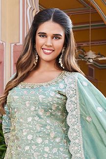 Picture of Creative Sea Green Designer Palazzo Suit for Mehendi, and Festivals